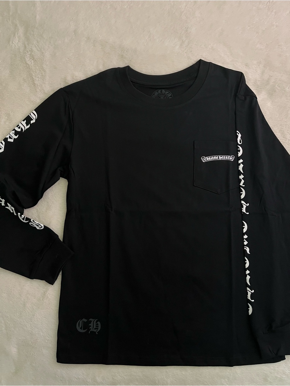 Chrome Hearts Black Long-Sleeve Graphic Pocket Tee